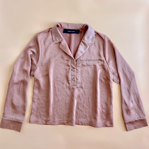 Cropped Half Polo Satin Shirt in Beautiful Mauve - Picture 1 of 3